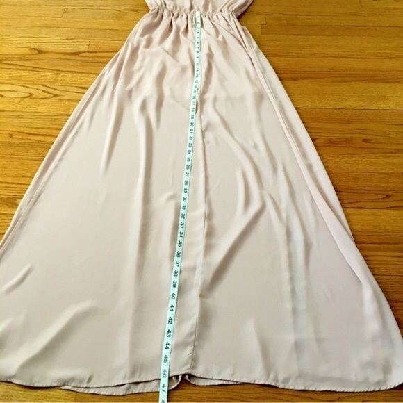 NEW Show Me Your MuMu V-neck Nude Pink Chiffon Side Slit Maxi Bridesmaids Dress - Picture 14 of 16